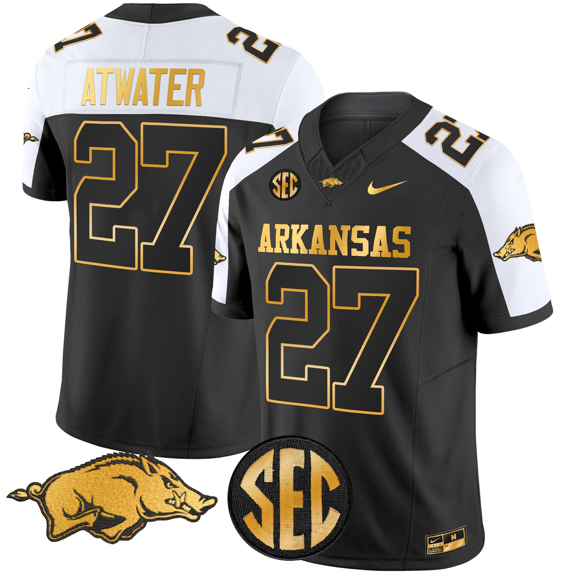 Men Arkansas Razorbacks #27 Atwater Black Nike 2024 Gold Vapor Limited NCAA Jersey->more ncaa teams->NCAA Jersey